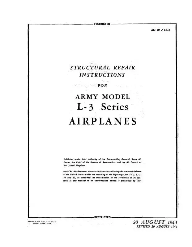 Aeronca L-3 Series 1943 Structural Repair Instructions (01-145-3) 1