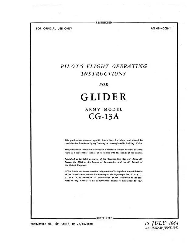 Army Glider Cg-13A Series Pilot's Flight Operating Instructions (Agcg13a-F-C) 1