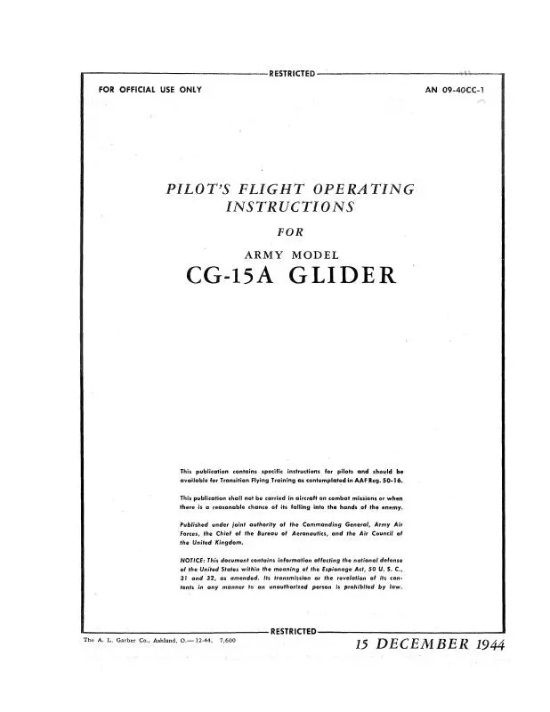 Army Glider Cg-15A Series Pilot's Flight Operating Instructions (Agcg15a-F-C) 1