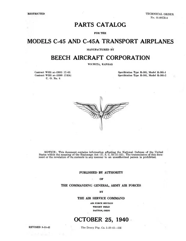 Beech C-45 & C-45A Parts List (01-90Cb-4) 1