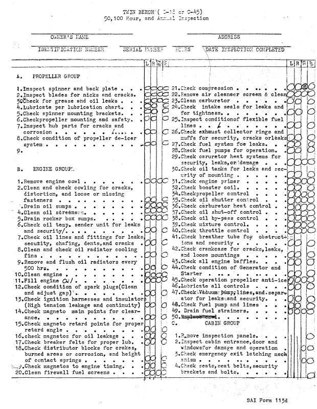 Beech C-45 Series Inspection Pack (Bec4550,100-I-C) 1