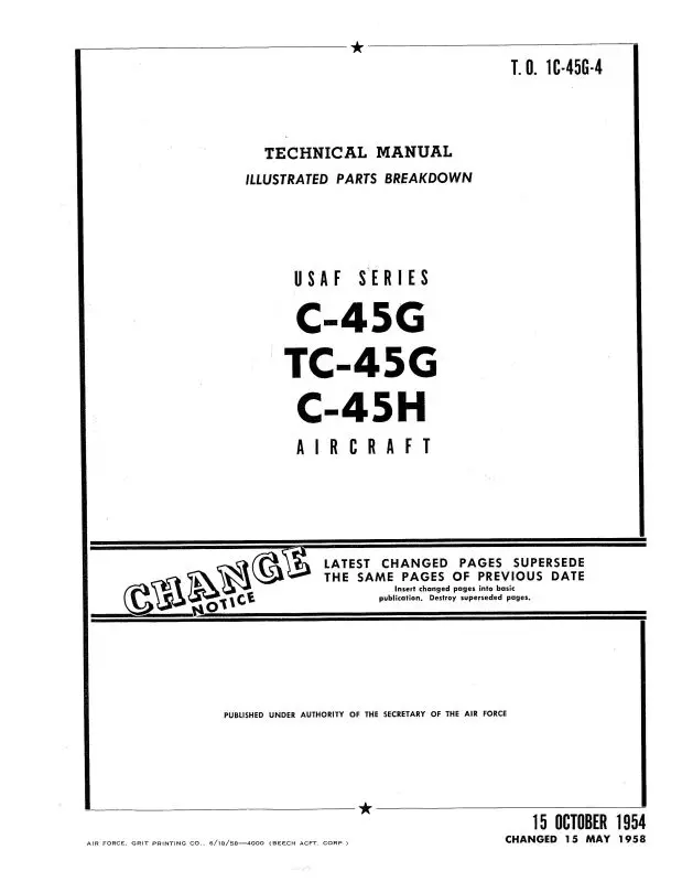Beech C-45G, Tc-45G, C-45H Illustrated Parts Catalog (1C-45G-4) 1