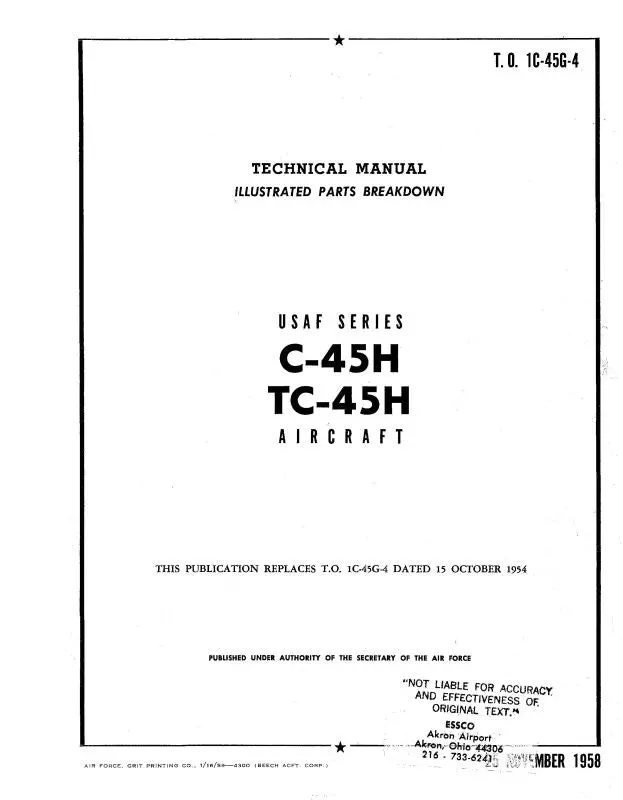 Beech C-45H, Tc-45H Illustrated Parts Catalog (1C-45G-4) 1