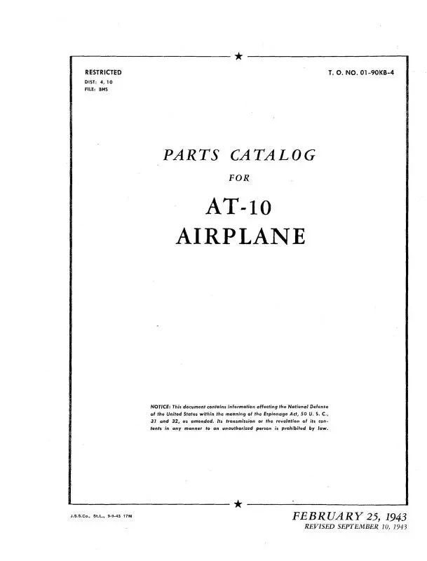 Beech At-10 Series Parts Catalog (01-90Kb-4) 1