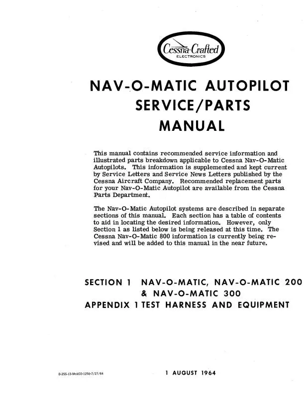 Cessna 200,300 Navomatic 1964 Maintenance-Parts Manual (D255-13) 1