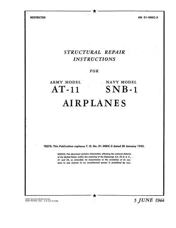 Beech At-11 & Snb-1 Series Structural Repair (01-90Kc-3) 1