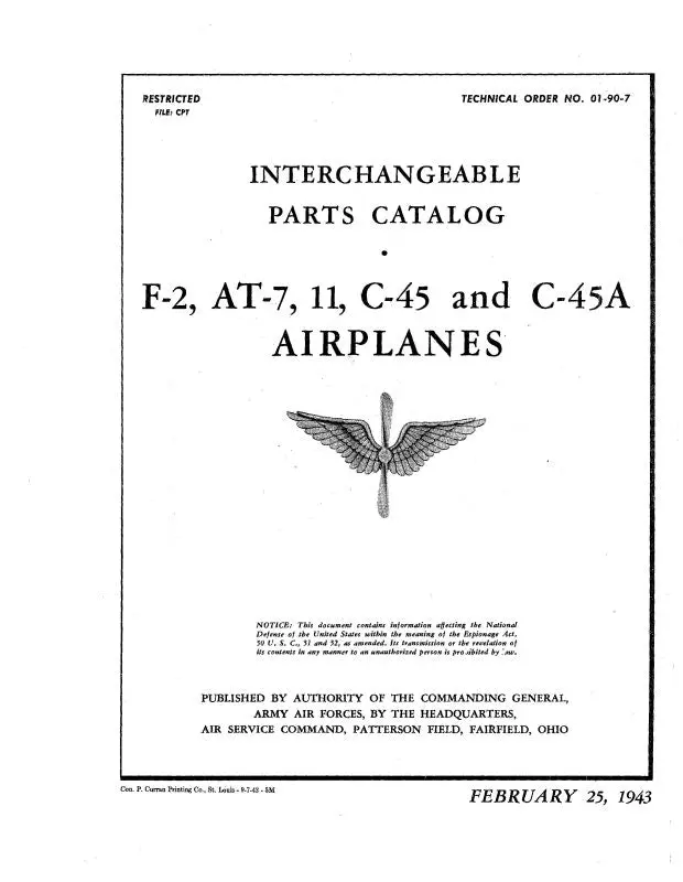 Beech F-2, At-7,11, C-45, C-45A Interchangeable Parts List (01-90-7) 1