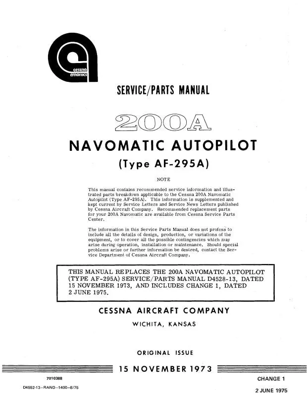Cessna 200A Navomatic Af-295B Maintenance-Parts Manual (D4553-13) 1