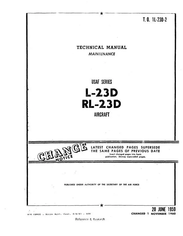 Beech L-23D, Rl-23D Series Maintenance Manual (1L-23D-2) 1