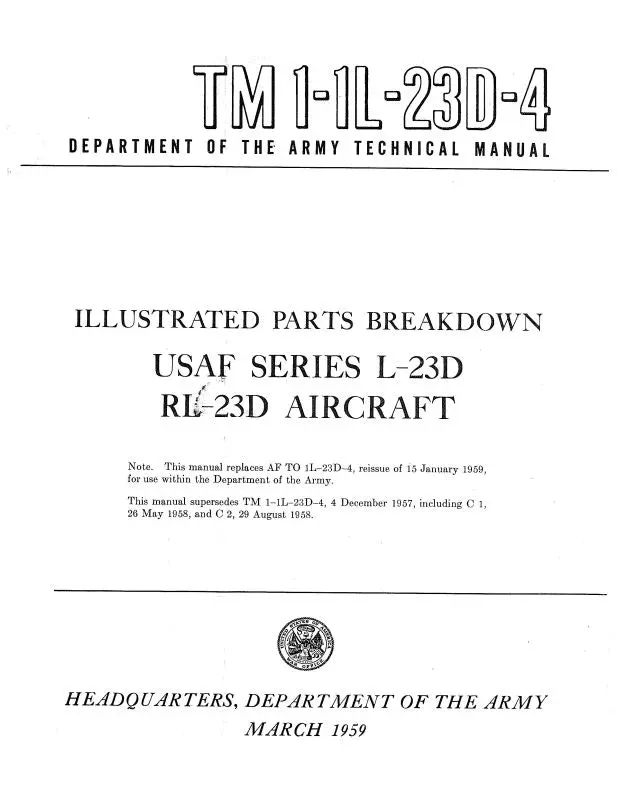 Beech L-23D, Rl-23D Series Illustrated Parts Catalog (1L-23D-4) 1