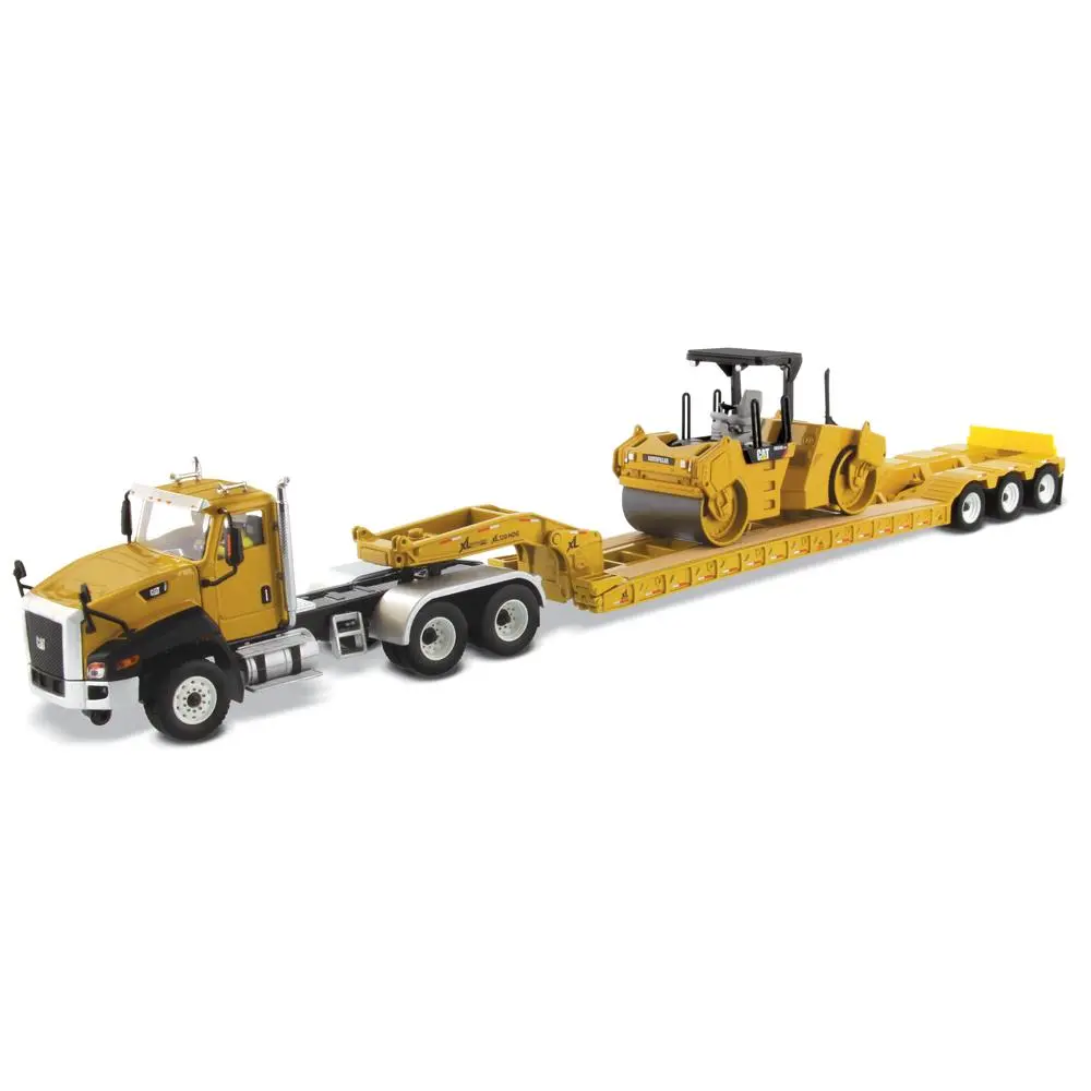 1:50 Cat® Ct660 Day Cab Tractor & Xl120 Low-Profile Hdg Trailer With Cat® Cb-534D Xw Vibratory Asphalt Compactor, 85601C 1