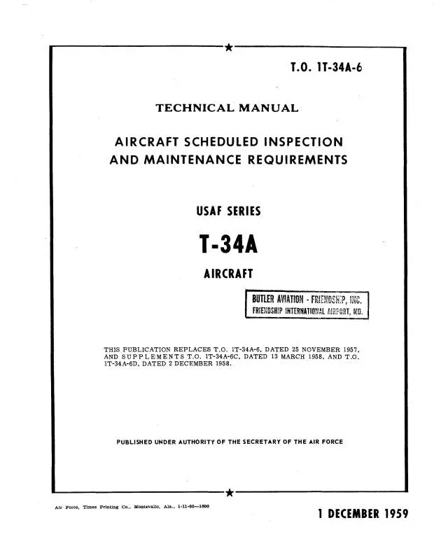 Beech T-34A Handbook Inspection Requirements (1T-34A-6) 1