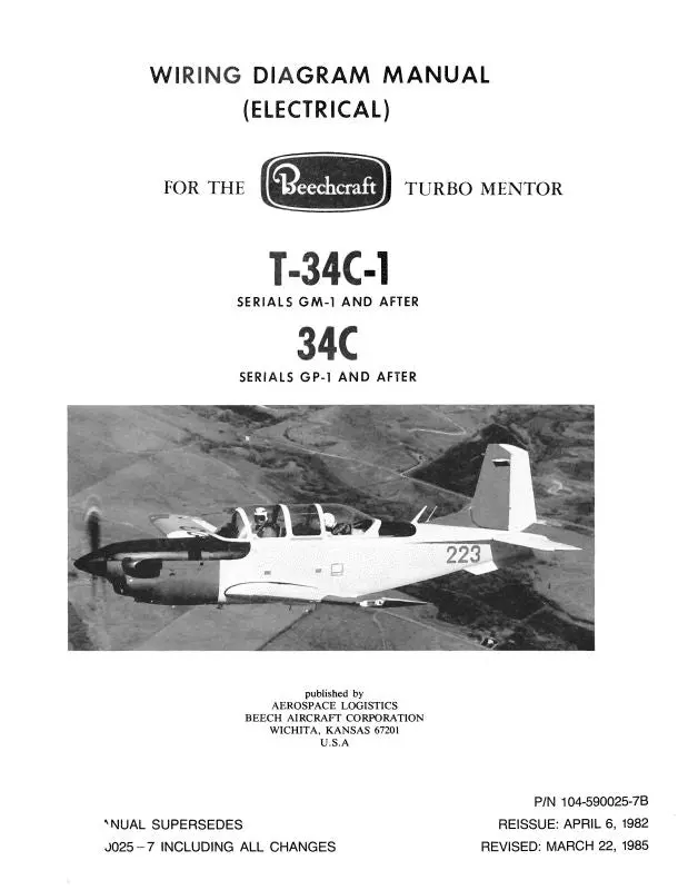Beech T-34C, T-34C-1 Series Wiring Diagram Manual (104-590025-7B) 1