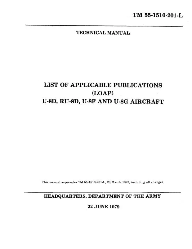 Beech U-8D,Ru-8D,U-8F&U-8G Applicable Publications (55-1510-201-L) 1