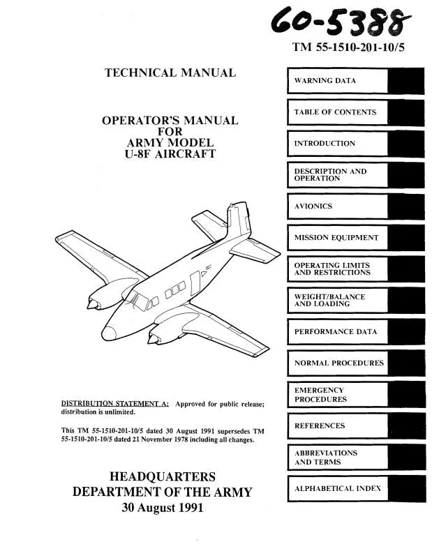 Beech U-8F Series Operator's Manual (55-1510-201-10-) 1