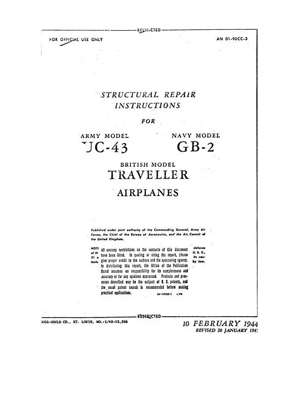 Beech Uc-43 (Gb-2) Stagger Wing Structural Repair (01-90Cc-3) 1