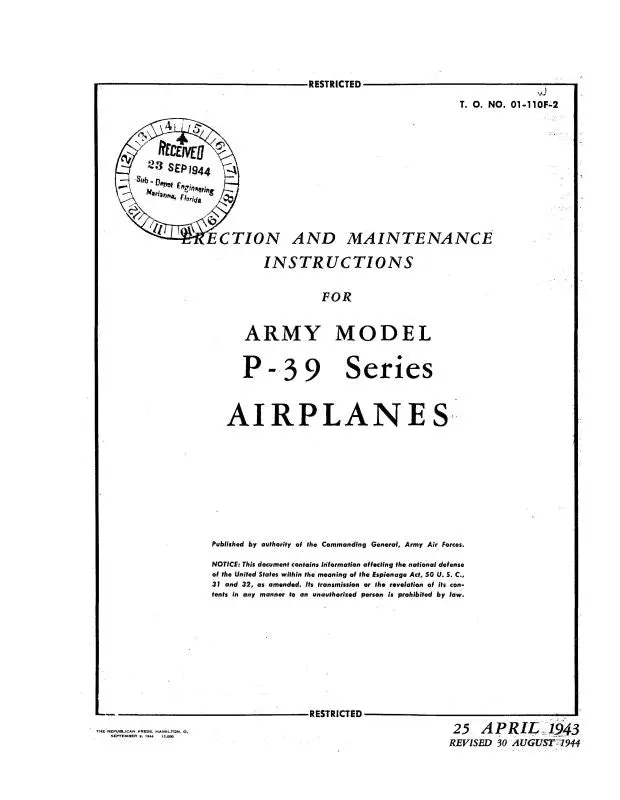 Bell P-39 Series 1944 Erection & Maintenance Instructions (01-110-F2) 1