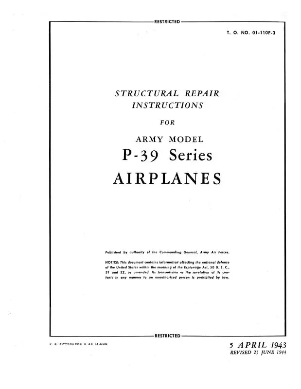 Bell P-39 Series 1944 Structural Repair (01-110-F3) 1