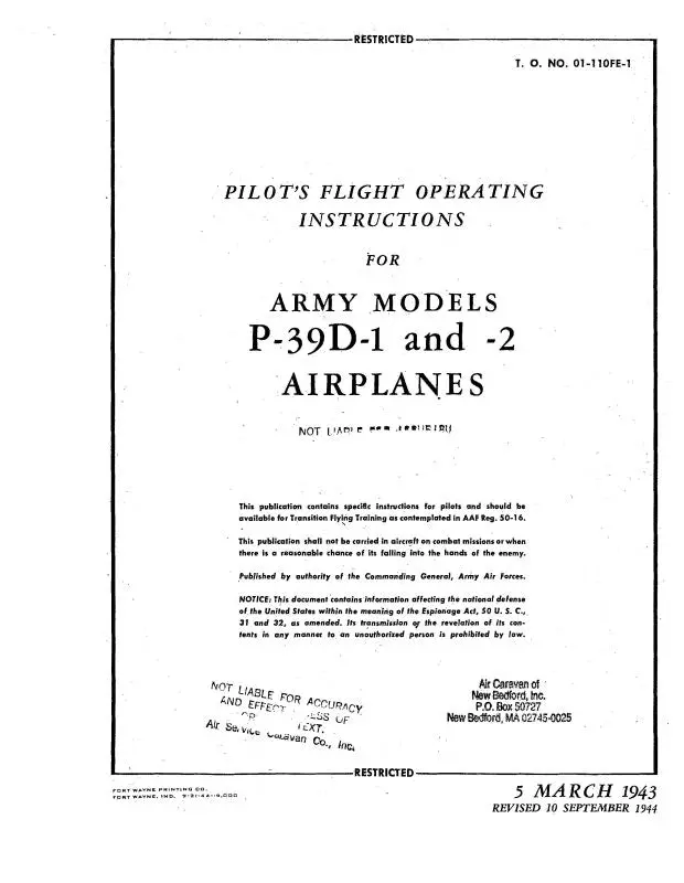Bell P-39D-1 & P-39D-2 1944 Flight Manual (01-110Fe-1) 1