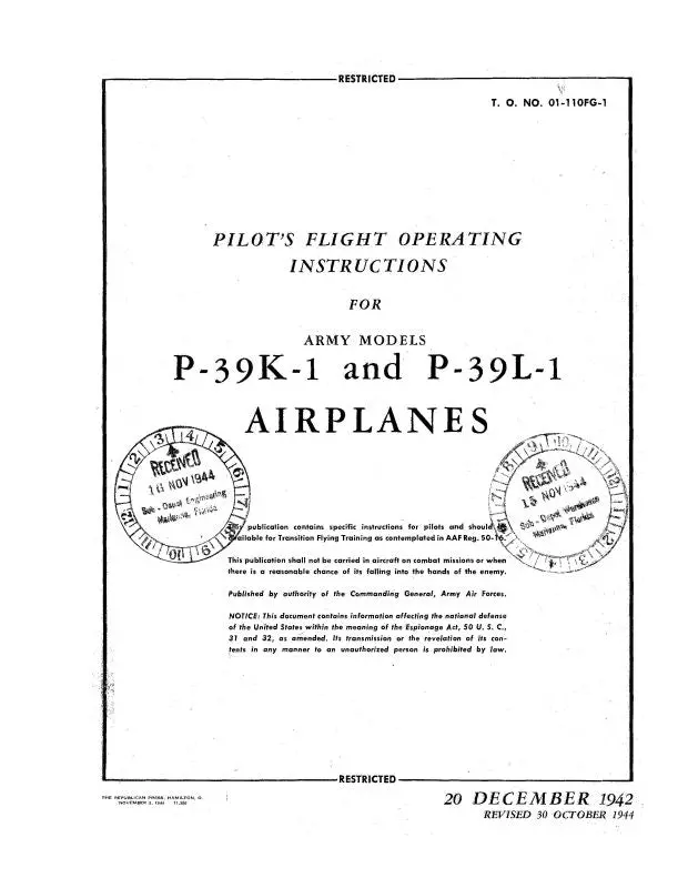 Bell P-39K-1 & P-39L-1 1944 Flight Manual (01-110Fg-1) 1