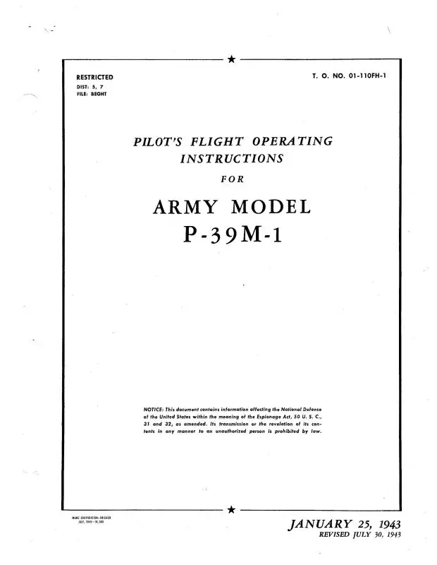 Bell P-39M-1 1943 Flight Manual (01-110Fh-1) 1