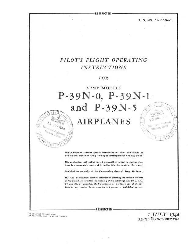 Bell P-39N-0, P-39N-1, P-39N-5 1944 Flight Manual (01-110Fm-1) 1