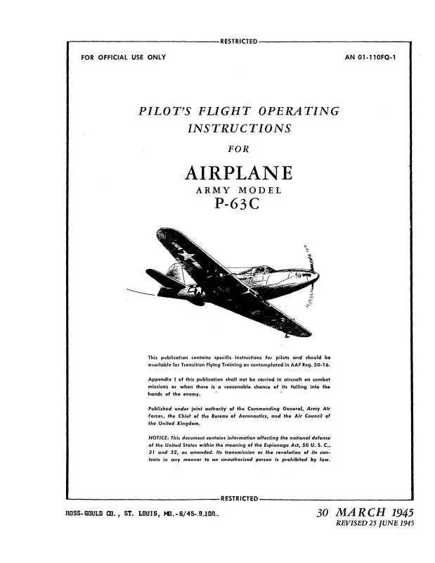 Bell P-63C 1945 Flight Manual (01-110Fq-1) 1