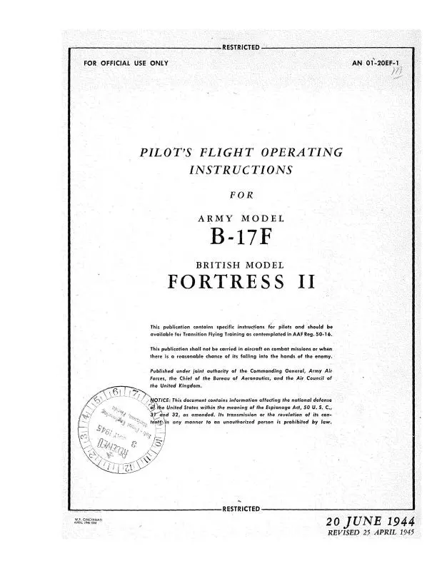 Boeing B-17F 1943 Pilot's Flight Operating Instructions (An01-20Ef-1) 1