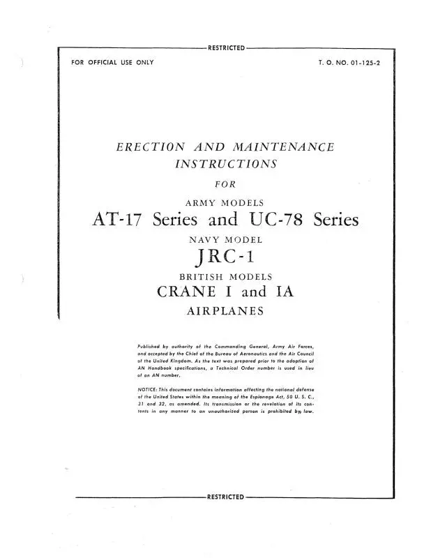 Cessna At-17 & Uc-78 Erection & Maintenance Instructions (To-#-01-125-2) 1