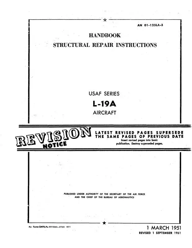 Cessna L-19A Series 1951 Structural Repair Instructions (01-125La-3) 1