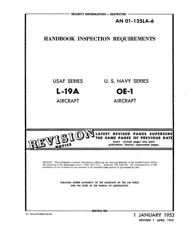 Cessna L-19A (Navy Oe-1) 1953 Handbook Inspection Requirements (01-125La-6) 1