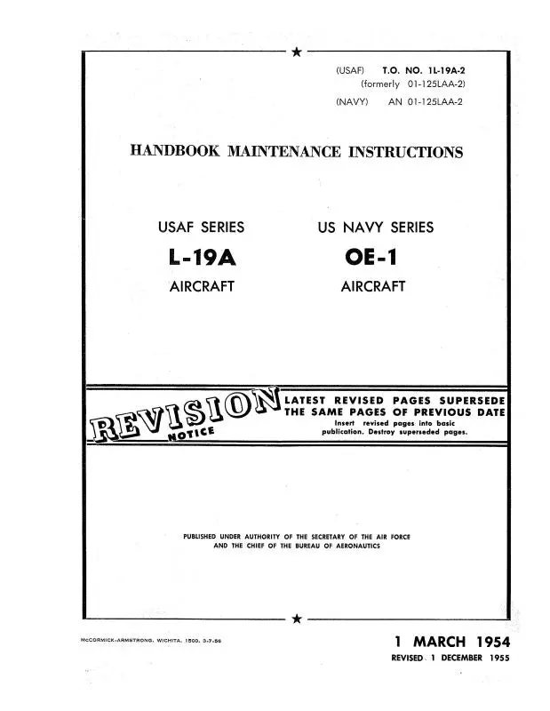 Cessna L-19A (Navy Oe-1) 1954 Maintenance Instructions (1L-19A-2) 1