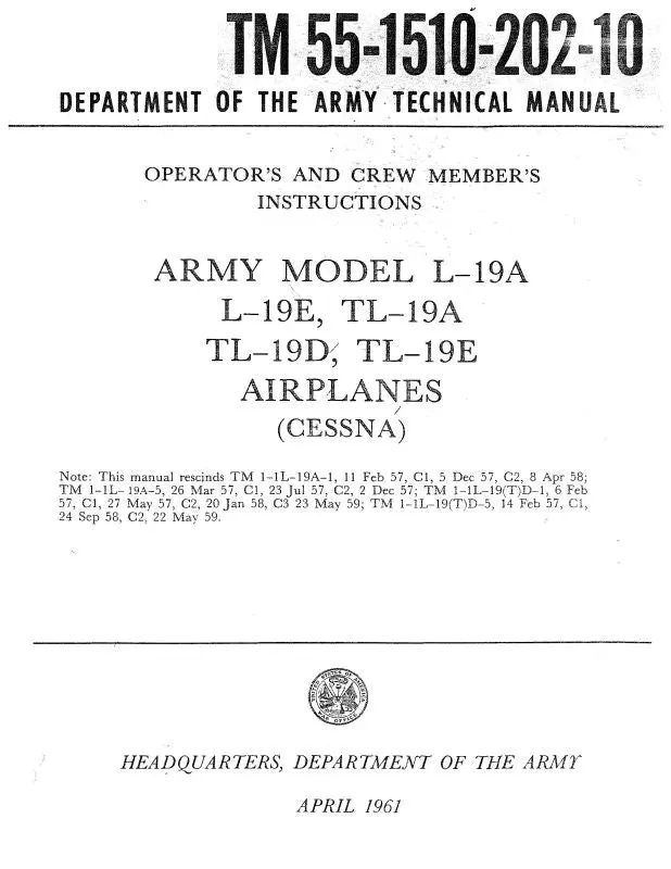 Cessna L-19 Series 1961 Operator's & Crew Member's Instructions (55-1510-202-10) 1