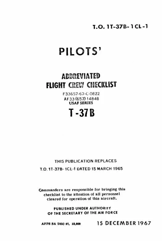 Cessna T-37B Series 1967 Pilot's Checklist (1T-37B-1) 1