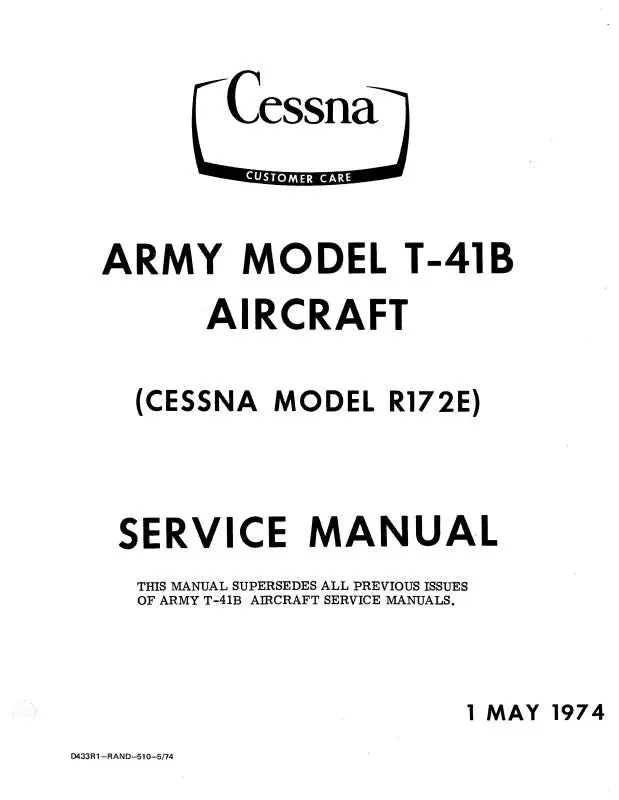 Cessna Army Model T-41B Ce R172e1974 Maintenance Manual (D433r1) 1