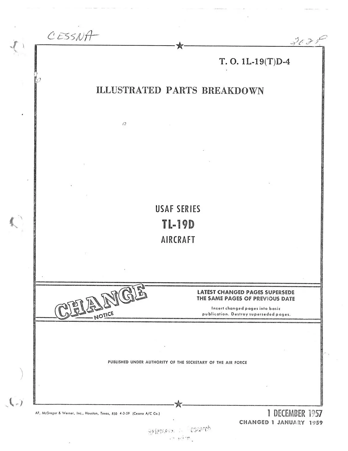 Cessna Tl-19D Series 1957 Illustrated Parts Breakdown (1L-19(T)D-4) 1