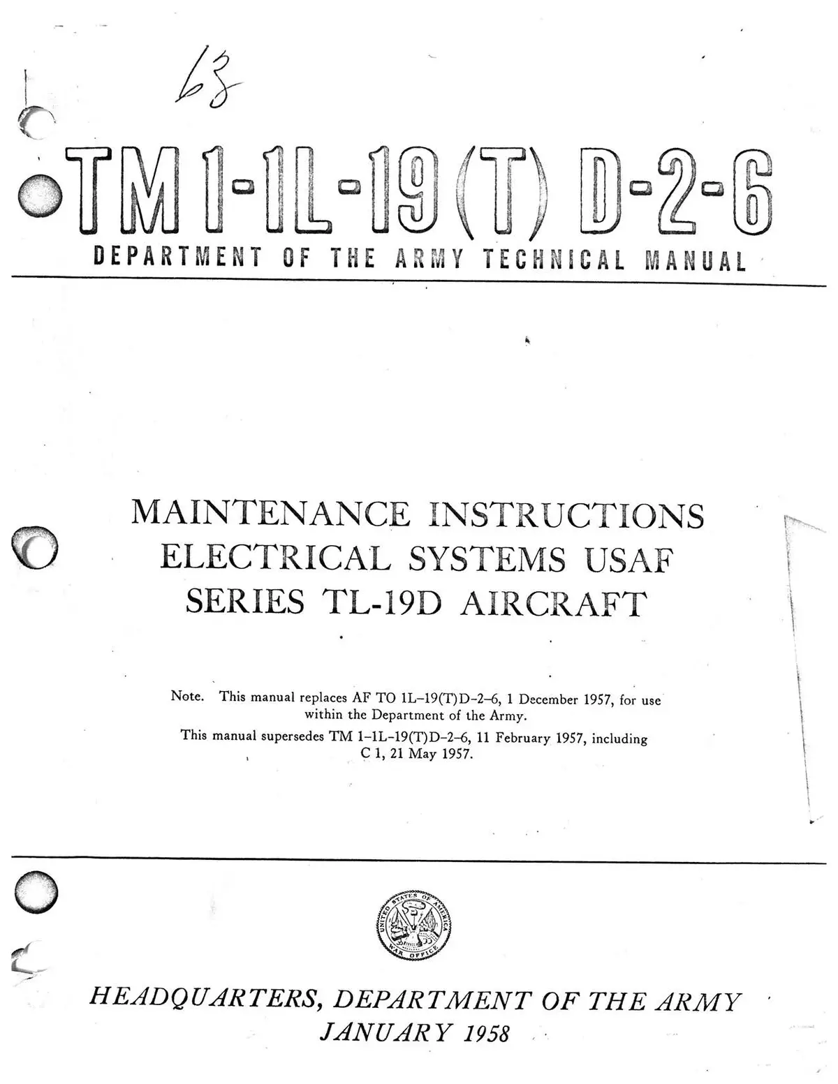 Cessna Tl-19D Series 1958 Maintenance Instructions Electrical Systems (1L-19(T)D-2-6) 1