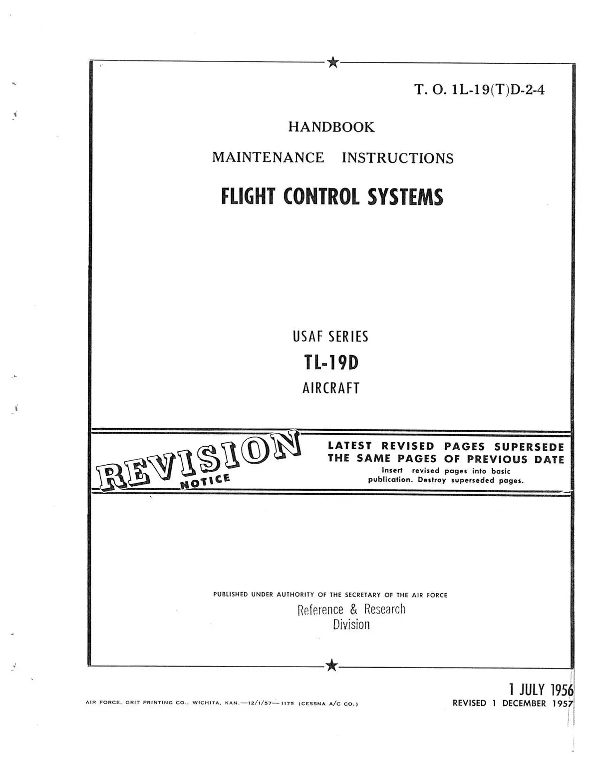 Cessna Tl-19D Series 1956 Maintenance Instructions Flight Controls (1L-19(T)D-2-4) 1