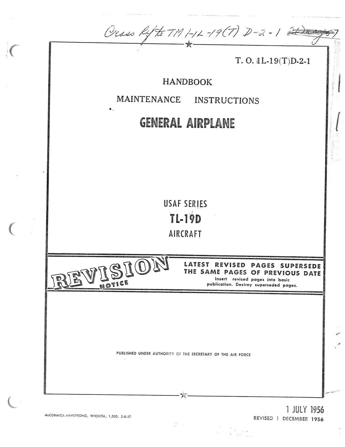Cessna Tl-19D Series 1956 Maintenance Instructions General Airplane (1L-19(T)D-2-1) 1