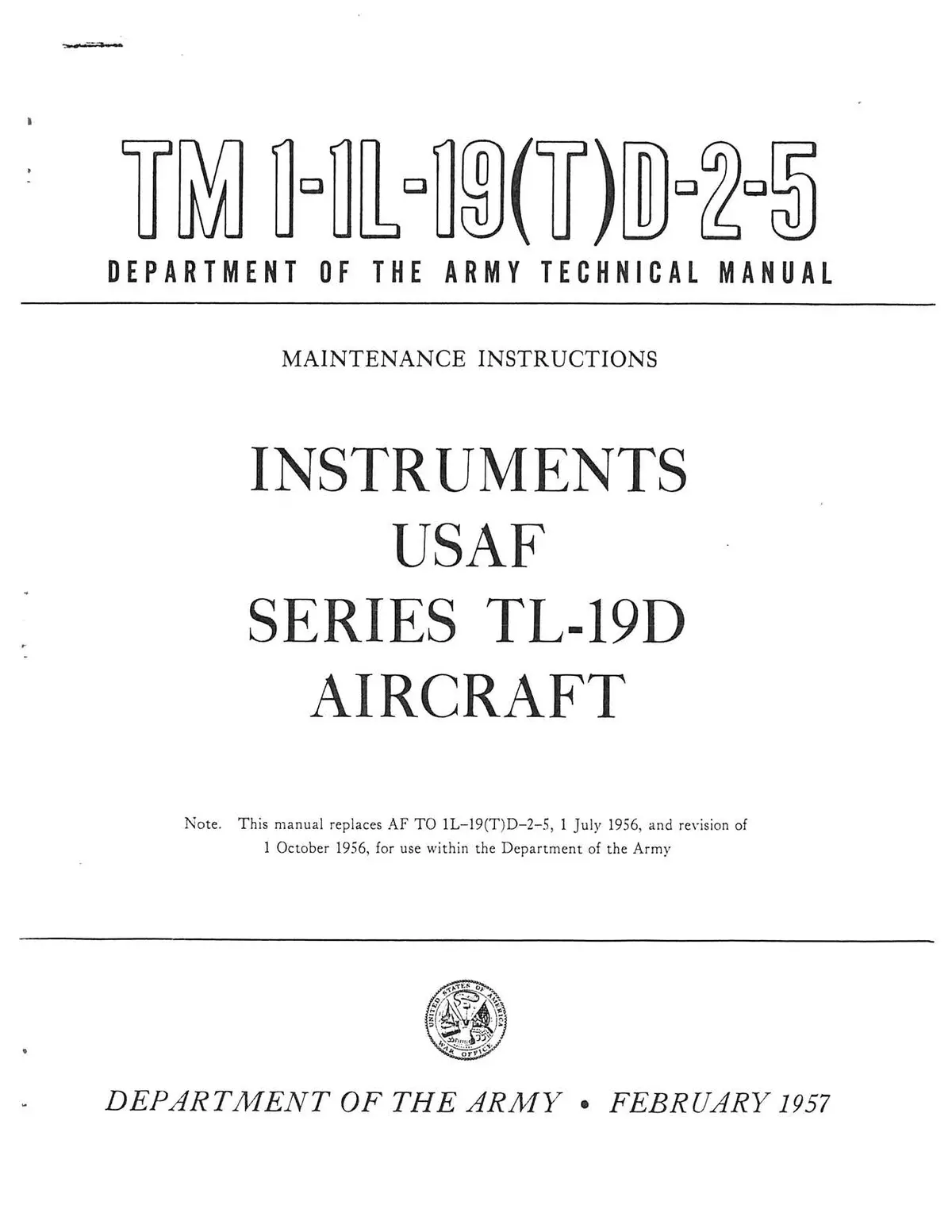 Cessna Tl-19D Series 1957 Maintenance Manual Instruments(1L-19(T)D-2-5) 1