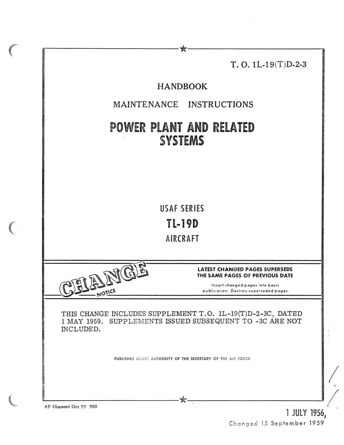 Cessna Tl-19D Series 1956 Maintenance Instructions Power Plant And Related Systems (1L-19(T)D-2-3) 1