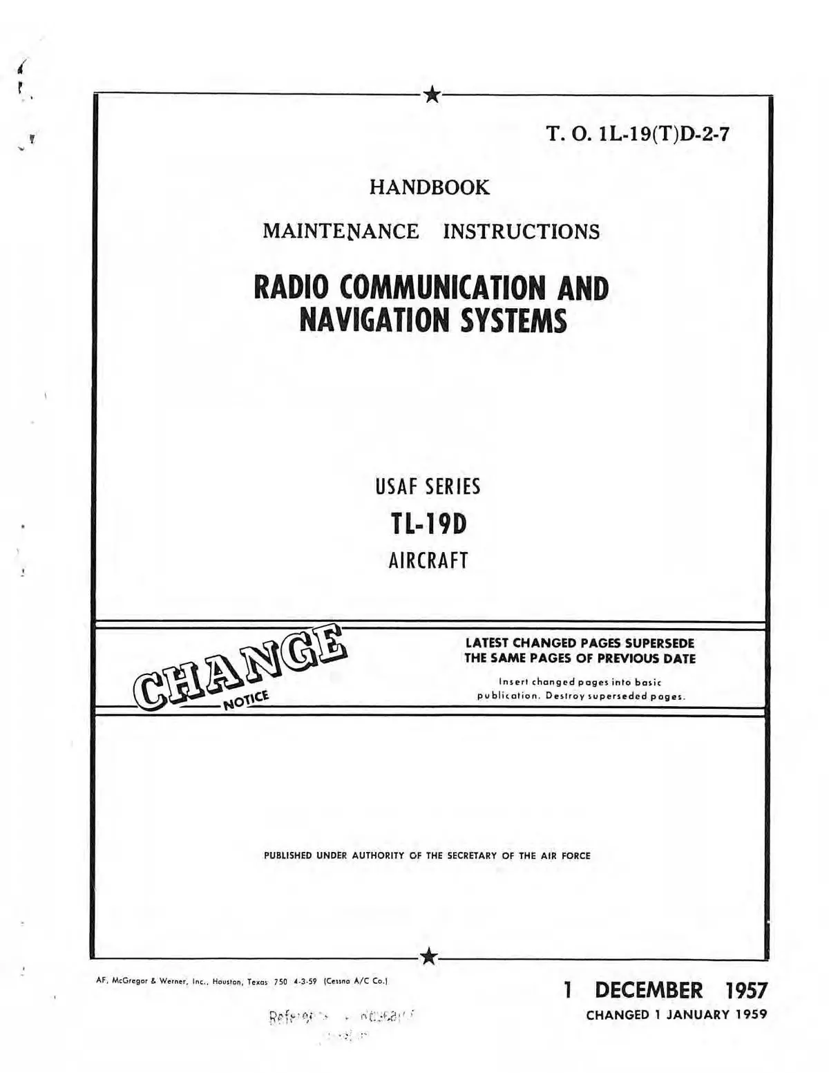 Cessna Tl-19D Series 1957 Maintenance Manual Radio Communication And Navigation Systems(1L-19(T)D-2-7) 1