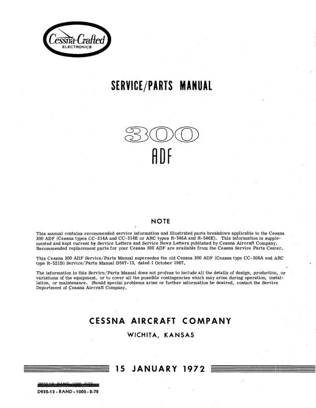 Cessna 300 Adf 1972 Maintenance & Parts Manual (D935-13) 1