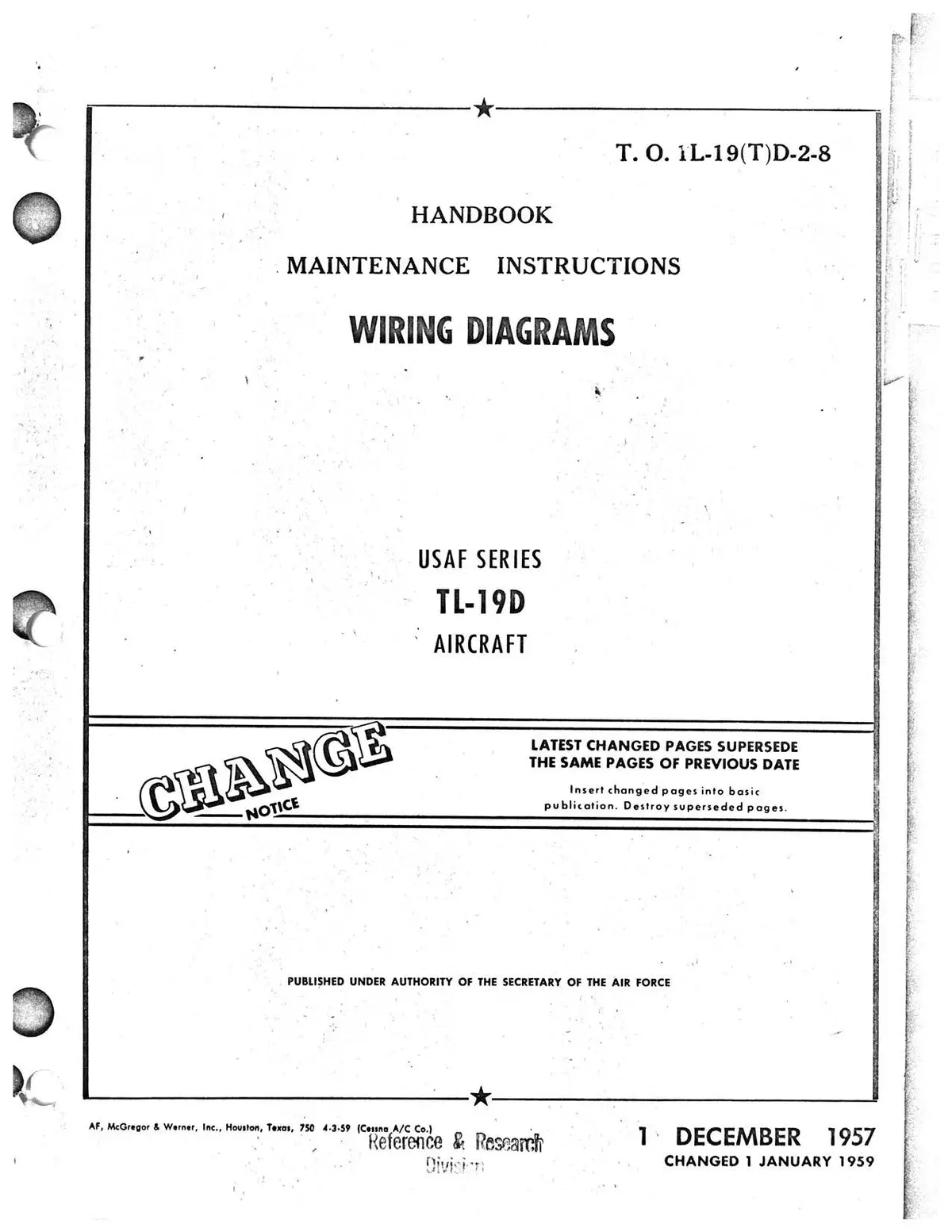 Cessna Tl-19D Series 1957 Maintenance Instructions Wiring Diagrams (1L-19(T)D-2-8) 1