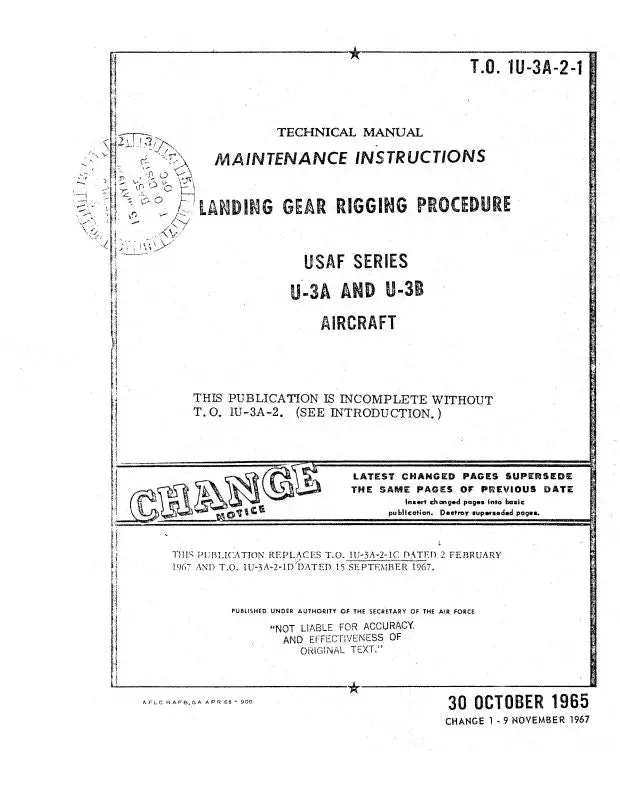 Cessna U3-A, B Landing Gear Rigging Pro. Maintenance Manual (1U-3A-2-1) 1