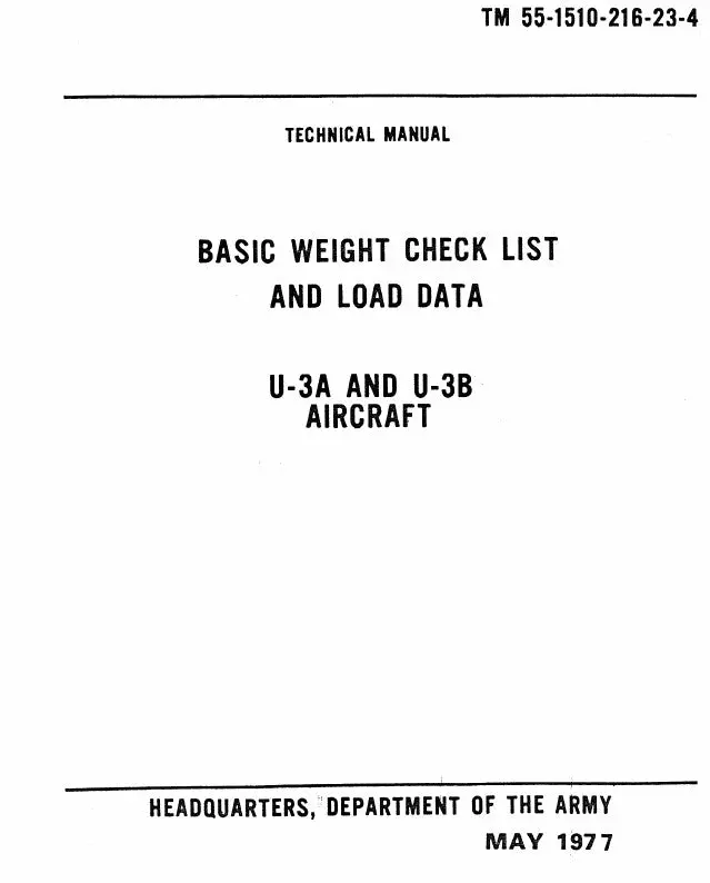 Cessna U-3A & U-3B 1977 Basic Weight Checklist & Loading Data (55-1510-216-23-) 1