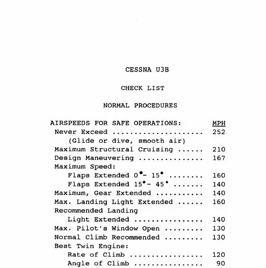 Cessna U-3B Series Pilot's Checklist (Ceu3b-Cl-C) 1