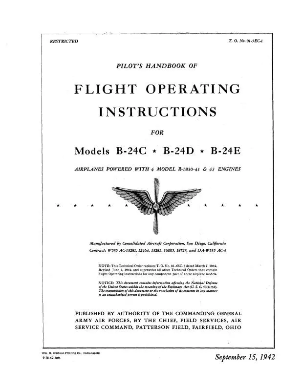 Consolidated B-24D, Rb-24C & Rb-24E Flight Manual (01-5Ec-1) 1