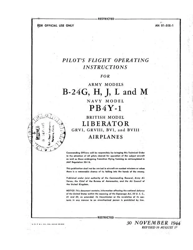 Consolidated B-24G, H, J, L, M Flight Manual (01-5Ee-1) 1