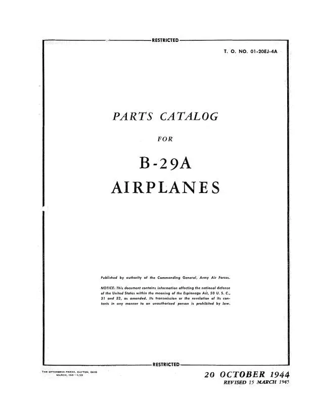 Consolidated B-29A Airplanes 1944 Parts Catalog (01-20Eja-4) 1
